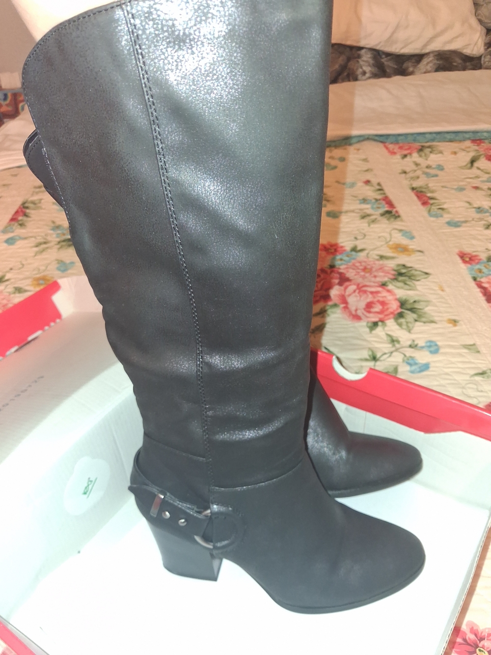 new directions Black Knee-High Block Heel Boots